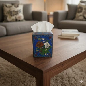 Vintage Blue Cloisonné Tissue Cover Box - Bild 1 von 7