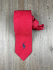 Vintage POLO by Ralph Lauren Tie 100% Linen Designer Red W3.5xL54 Luxury - Picture 1 of 6