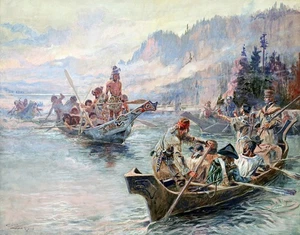 Lewis and Clark Expedition Painting by Charles Marion Russell Reproduction - Picture 1 of 6