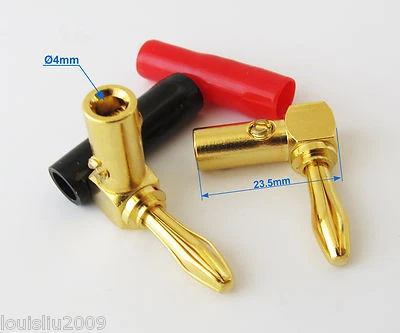 1pair L Shape Right Angle Banana Plug Audio Speaker Cable Connector Screw Type - Image 1 of 4