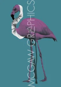 ANIMAL ART PRINT Flamingo on Crutch Jason Laurits - Picture 1 of 1