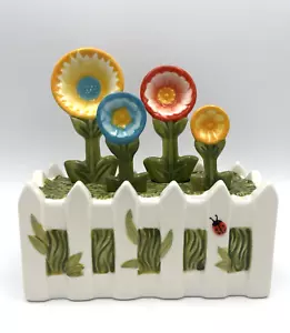 Temptations By Tara Gingham Gardens 4 Flower Measuring Spoons in Holder Ceramic - Picture 1 of 13