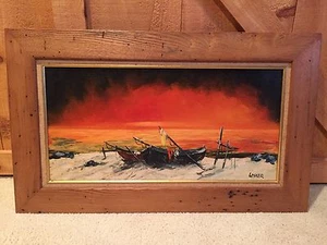 Vintage Original Oil Painting On Canvas Artist Signed WYKER Sunset - Picture 1 of 12