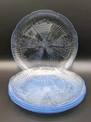 LIBBEY Harmony Blue Blown Glass Luncheon Salad Plates Set of 4 Vintage 9” - Image 1 of 4