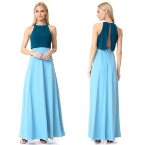 Jill Jill Stuart Colorblocked Pop Over Maxi Gown in Coastal/Sparrow Blue 12 NWT - Picture 1 of 15