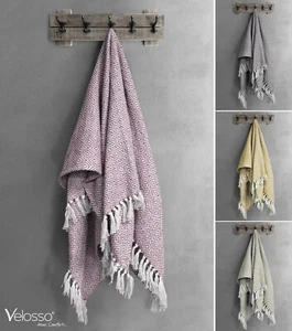 100% Cotton Large Fringed Sofa Couch Blanket Diamond Woven Tasselled Throw Over - Picture 1 of 8