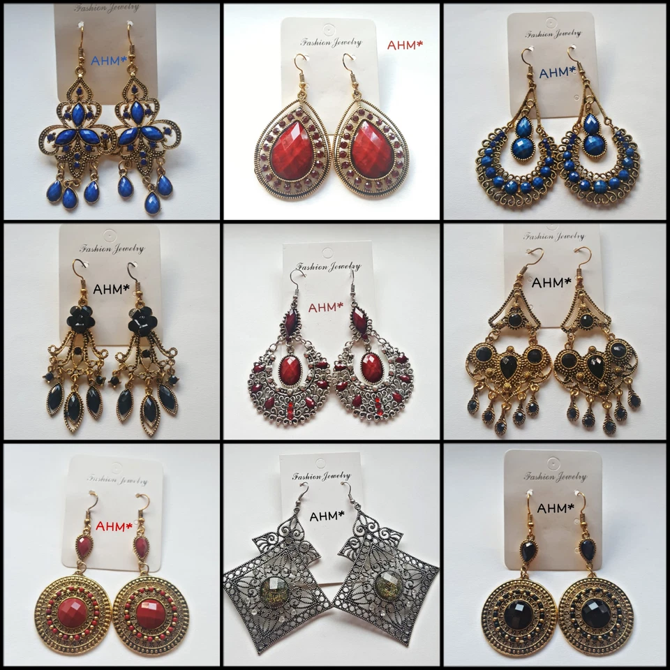 Orecchini donna pendenti base oro o argento con pietre e strass - Immagine 1 di 1