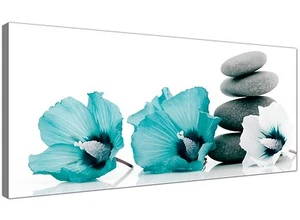 Türkis billiger Leinwanddruck Blumen für Wohnzimmer 1072 - Bild 1 von 4