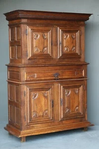 Antique Baroque era 2 height cupboard 4 doors central drawer original circa 1640 - Picture 1 of 12