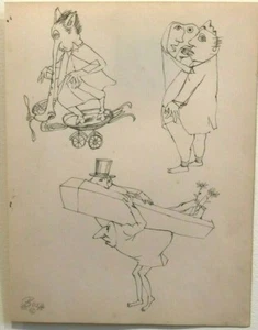 Strange & Whimsical People Ink Drawing from the Mind of Louis Bosa- C. 1930s - Picture 1 of 7