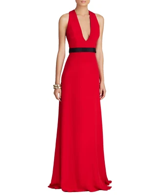 JILL STUART ~ Red Crepe Deep V Cutout Twist Back A-Line Formal Gown 12 NEW $258 - Image 1 of 4