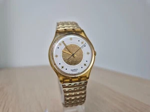 Montre Swatch vintage AG 1991 bracelet flexible doré watch fonctionne - Bild 1 von 9