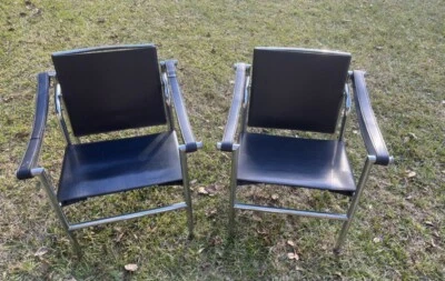 Vintage Original Mid-Century Modern Le Corbusier Leather Sling Chairs - Image 1 of 4