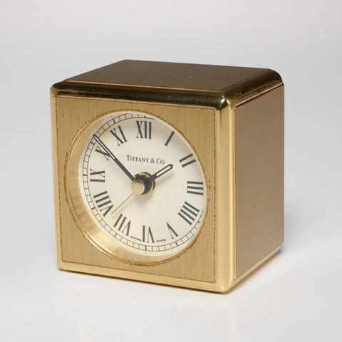 Tiffany Co Swiss Quartz Movement Brass Cube Paperweight Desk Alarm Clock 1960s Cover
