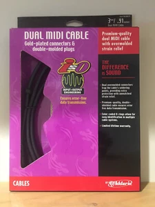 Planet Waves D'Addario Dual MIDI 3 ft feet Cable with Gold Plated ends PW-DMD-03 - Picture 1 of 2