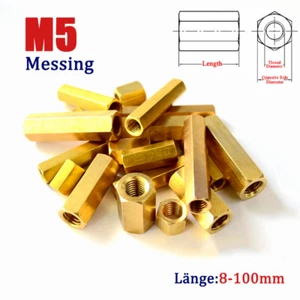 M5 Messing Distanzmuffen Sechskantmuttern Gewindehülsen Sechskant Abstandshalte - Picture 1 of 12