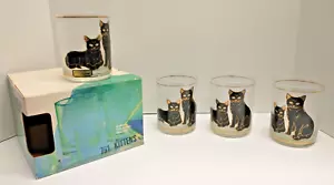 4 Vtg CULVER Cat Kitten Glasses Lowball Double On The Rocks Glasses & Box - Picture 1 of 11