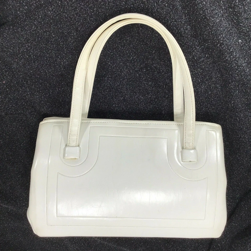 Vintage Kelly Daytime Pocketbook Purse White Cream Vinyl A frame Julius Resnick - Image 1 of 4