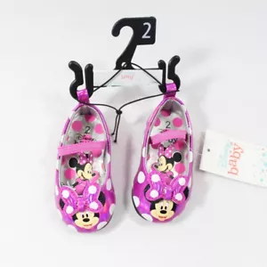 Disney Baby Infant Dress Shoes Flats Girl Size 2 Polka Dot Pink Minnie Mouse - Picture 1 of 5
