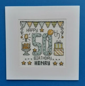 Happy 50th Birthday cross stitch card kit - Picture 1 of 2