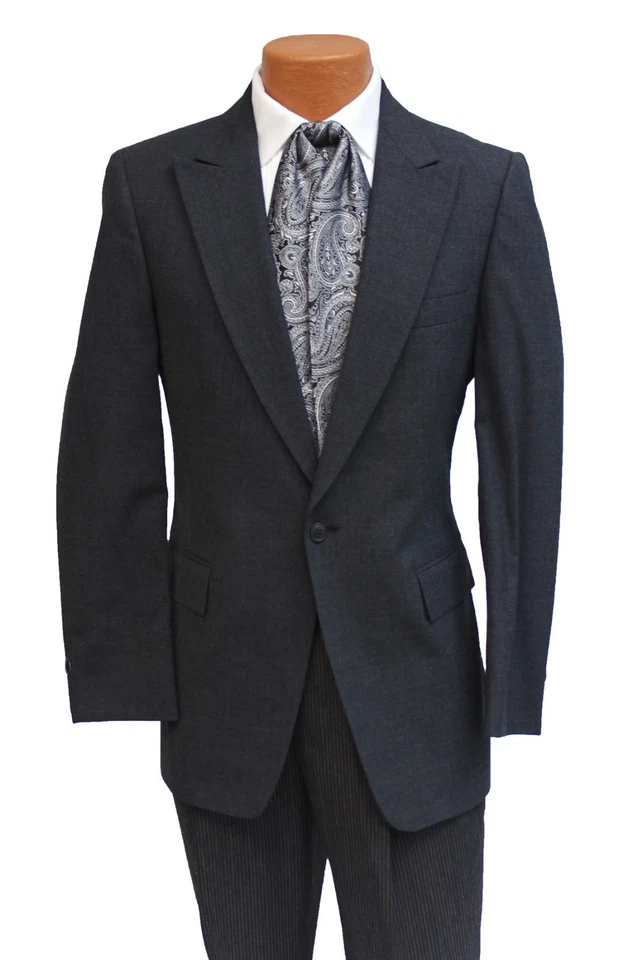 37R Charcoal Gray Stroller Jacket Hickory Stripe Pant Formal Wedding Suit - Image 1 of 4