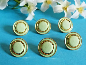 1140B Superb Old Buttons "Enamel" Green And Gold Lot Of 6 Buttons Ep. 1970 - Picture 1 of 3