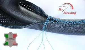 FÜR LANCIA AURELIA 50-58 SCHWARZ PERF LEDER LENKRADBEZUG HELLBLAU STIT - Bild 1 von 6