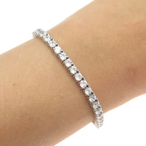 925 Sterling Silver Round-Cut C Z Tennis Link Bracelet 7.75" - Picture 1 of 7