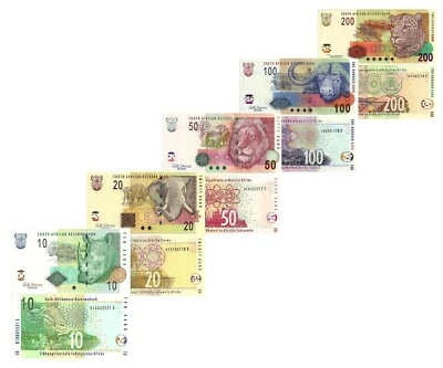 SOUTH AFRICA SET 5 PCS 10, 20, 50, 100, 200 RAND 2005 P 128 129 130 131 132 UNC - Image 1 of 4