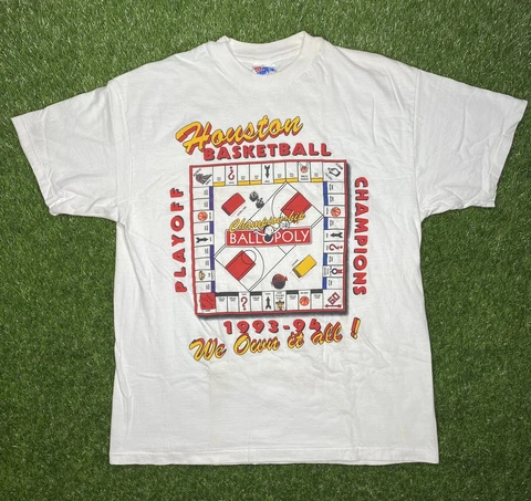 Vintage Houston Rockets Ballopoly Shirt 1993-94 Playoffs Championship Hakeem Cover