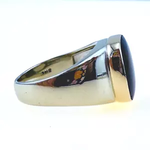 14K White Yellow Gold Two-Tone BLACK ONYX Square 7.5g Ring Men's 7 Unisex Retro - Picture 1 of 14