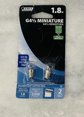 Feit Electric G4½ Miniature Light Bulbs – 6V Mini Screw Base – 1.8W – 2 Bulbs  - Image 1 of 2