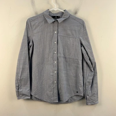 Volcom Womens XS Top Blouse Shirt Blue Stripe Button Cotton Collar 16827 - Image 1 of 4