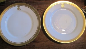 Hutschenreuther Selb Bavaria 7" DESSERT Plates LOT 2 Gold Rim Monogram Initial B - Foto 1 di 3