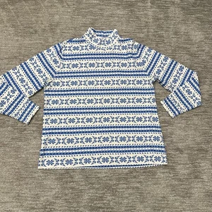 Camisa Lands End para mujer grande azul blanca Fair Isle cuello falso algodón copo de nieve - Imagen 1 de 14