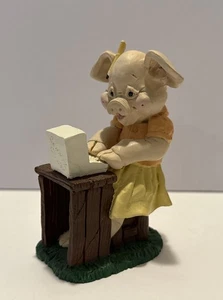 Estatuilla detallada Kathy Wise Pig Bunny cerámica de colección Enesco 1992 3 pulgadas - Imagen 1 de 12