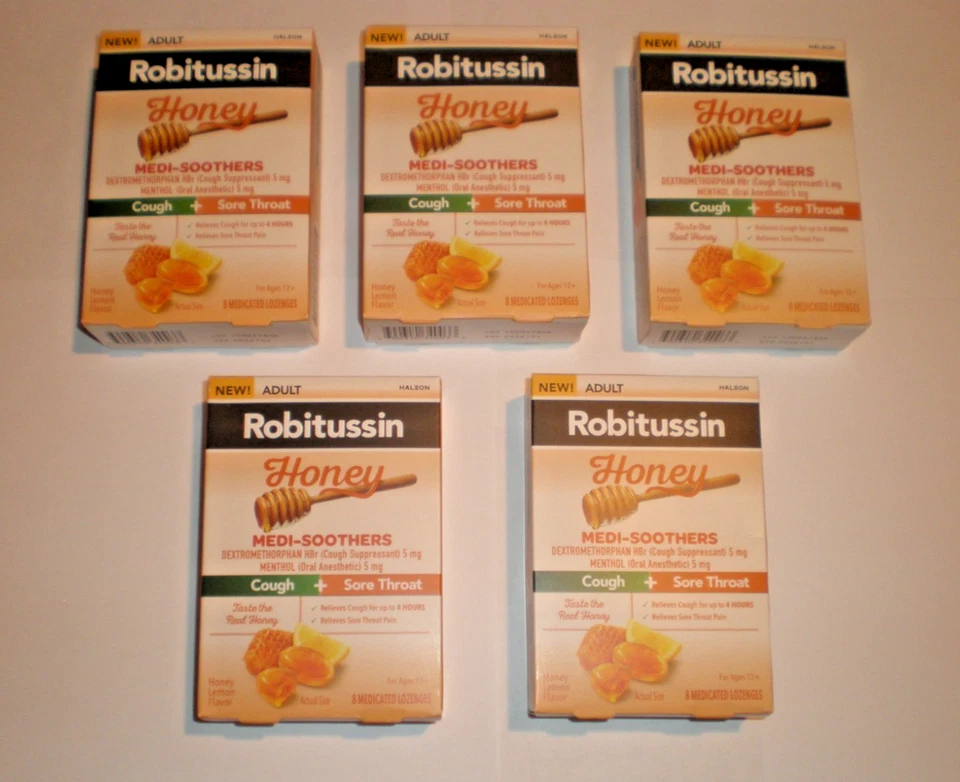 Robitussin Honey Medi-Soothers Cough Sore Throat Lozenges 8 Count Pac of Five