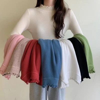 Gentlewomen's Fashionable Knitted Long Sleeve Turtle Neck with Ruffles - Image 1 of 4