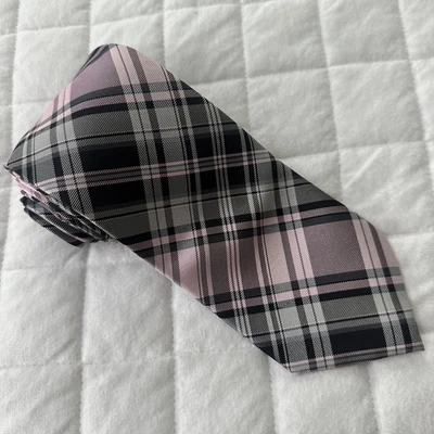 CHAPS Mens Necktie Blue Pink Plaid 100% Silk Hand Made Preppy Career Wedding - Image 1 of 4