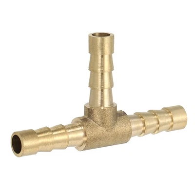 1/4" Brass Tee Barb Hose Fitting 3 Ways Adapter Union Barbed Split, Golden - Image 1 of 4