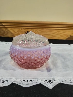 Tapa de joyero vintage Fenton arándano opalescente Hobnail polvo baratija LEER Foto 1 de 4