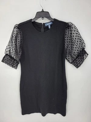 ModCloth Dress Womens XL Black Sheer Polka Dot Puff Sleeve Sheath Elegant Party - Image 1 of 4