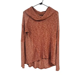 Free People Rust Marled Cowl Neck Thermal Top M Oversized Cozy Fall Cabin Core - Picture 1 of 10