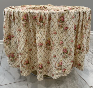 Oval Tablecloth Vintage Shabby Chic Cottagecore Flowered Handmade Free Shipping - Picture 1 of 2