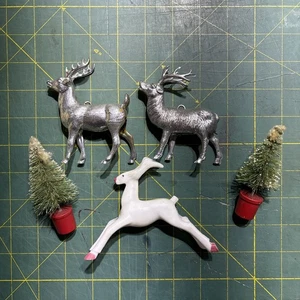 VTG Christmas Mid Century MCM 1960s Reindeer  & Trees Ornaments - Picture 1 of 6
