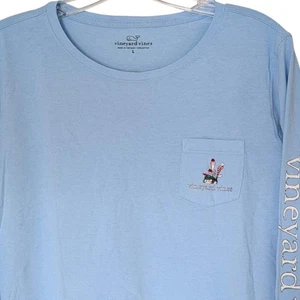 Vineyard Vines Shirt Mens Large Blue Long Sleeve Pocket Golf Graphic Holiday - Picture 1 of 10
