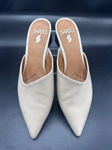 Franco Sarto Visa Mule Heel Slip On Pointed Toe Beige Leather Womens - Sz 8.5 - Picture 1 of 5