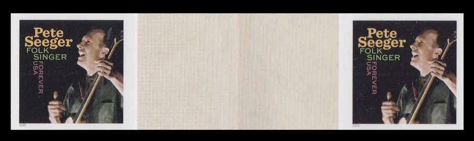 US 5708a Music Icons Pete Seeger imperf NDC vert gutter pair MNH 2022 - Image 1 of 1