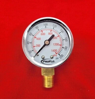 0-200 PSI Utility Air Gauge ProFlo PFPG200K 2" Face 1/4" NPT Lower Mount Gage - Image 1 of 4