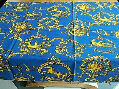 Piece de tissu CAMPEADOR Lisières etoilées fond bleu avec motifs jaunes et marro - Photo 1/4